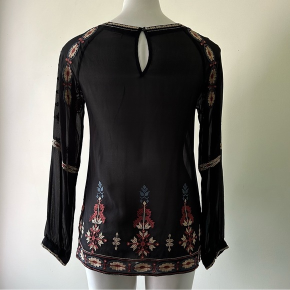 Sundance Mythical Spirit Silk Floral Embroidered Top in Black XS - Picture 8 of 9